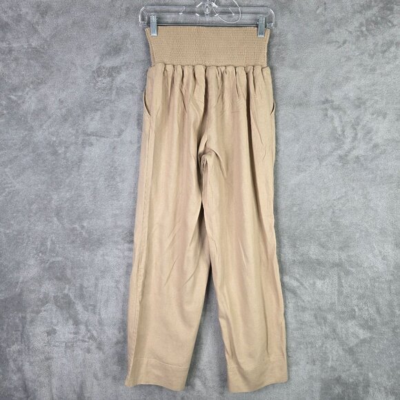 Womens Ingrid & Isabel Maternity Smocked Waist Tan Linen Blend Pants Size S - Picture 5 of 9